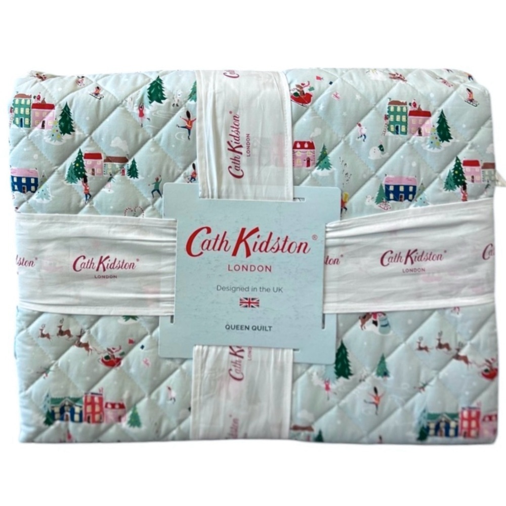 Cath Kidston® London Holidays SNOW DAY - DUCK EGG Cotton Quilt, Queen Size, NWT